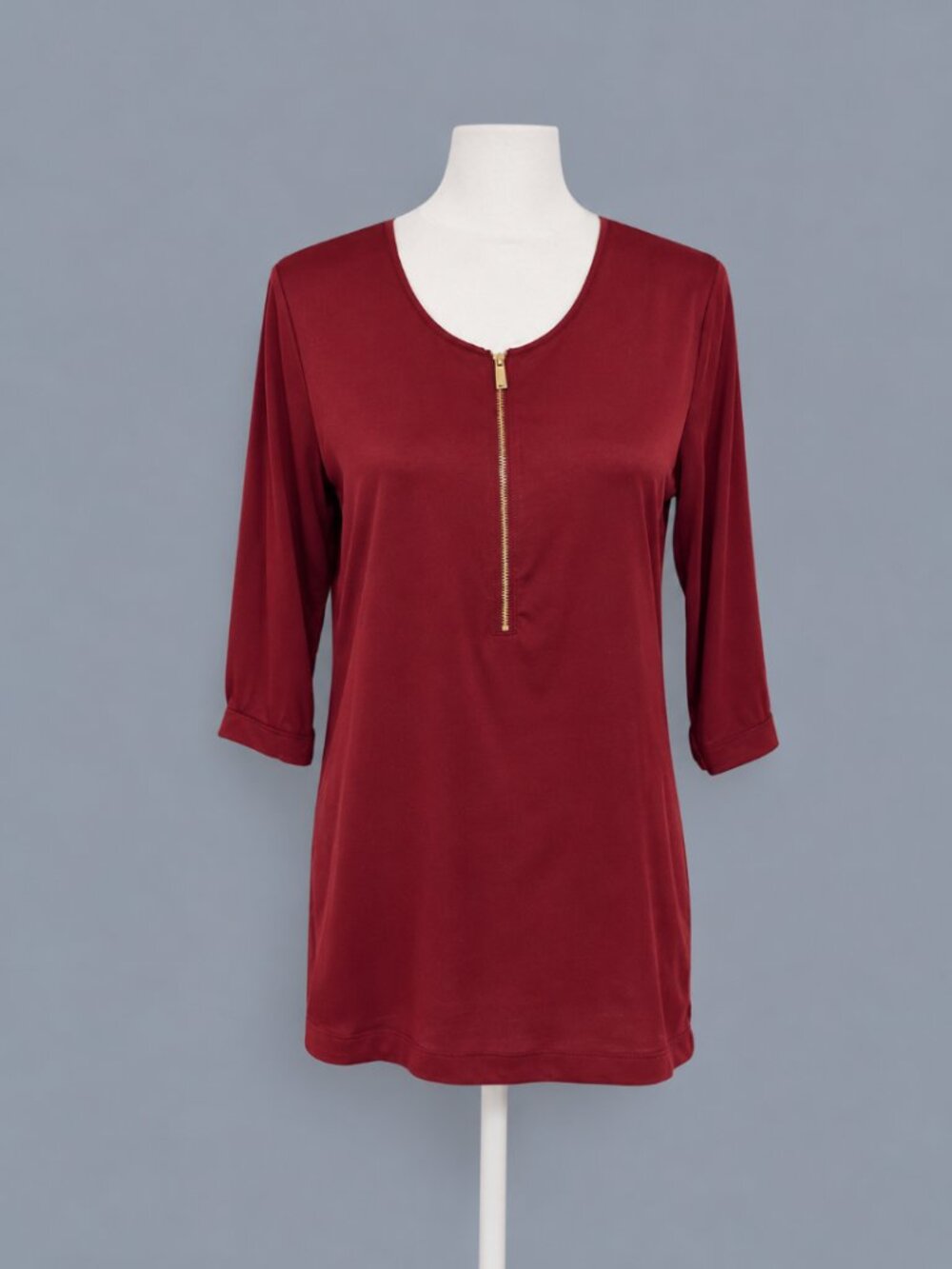 Vince Camuto Burnt Orange Rust 3/4 Sleeve Zip Front Tunic Top